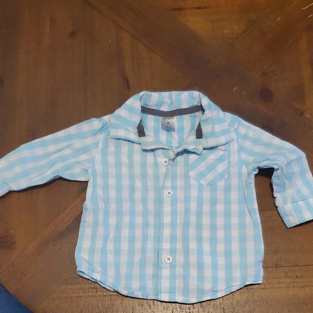 🐻 Carter's Blue Button Down Shirt with Vertical Stripes